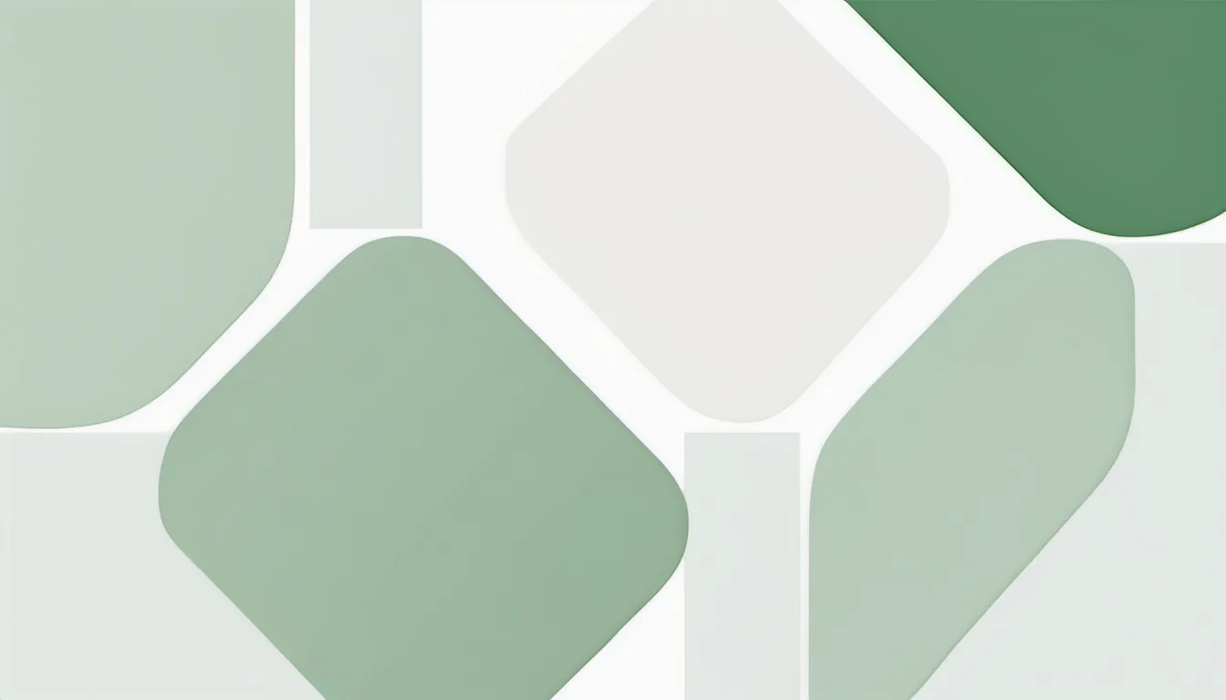 Abstract balanced quartered field illustration in green and pale sage on white — decorative header for Robot Mowers for a Half Acre Compared